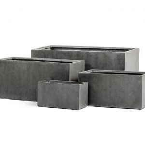 Кашпо TREEZ Effectory – серия Beton – Низкий прямоугольник – Тёмно-серый бетон